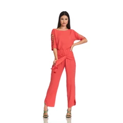 Calça Fresco Clothing Vermelho Alaranjado Com Laço Pantalona