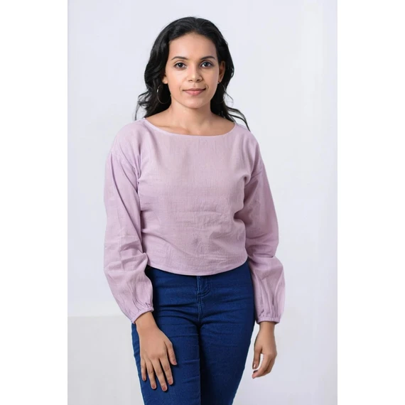 Blusa Feminina Fresco Clothing com Mangas Bufantes e Amarração nas Costas em Viscose, Cor: Lavanda