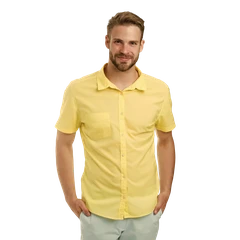 Camisa Masculina AYA Camisas Casual Amarela em Algodão Orgânico e Bolso Frontal
