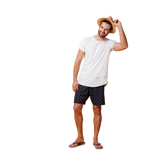 Bermuda Masculina Fresco Clothing Casual Azul Marinho Slim Fit sem Cadarços com Estampa em Algodão