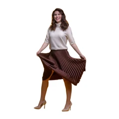 Saia Feminina Fresco Clothing Marrom Midi Plissada Clássica em Poliéster