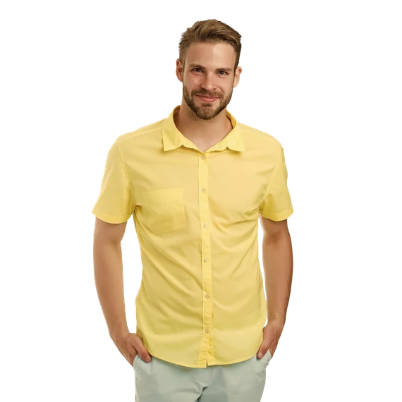 Camisa Masculina AYA Camisas Casual Amarela em Algodão Orgânico e Bolso Frontal