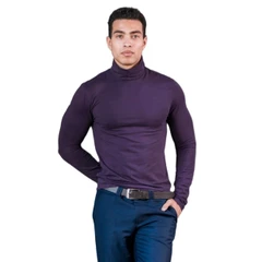 Suéter Masculino Fresco Clothing Roxo Escuro Modelagem Justa com Gola Rolê e Manga Comprida Moderno em Viscose