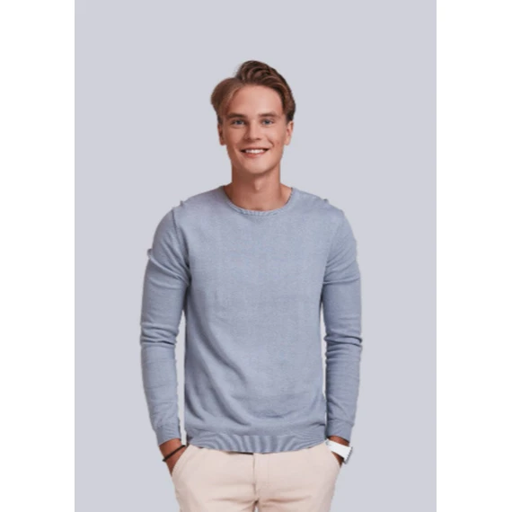 Suéter Masculino Fresco Clothing Casual Azul Celeste Manga Longa em Algodão