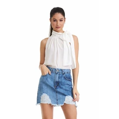 Blusa Feminina Fresco Clothing Casual com Laço em Chiffon, Cor: Branco