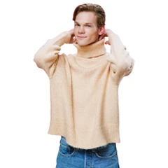 Suéter Masculino Fresco Clothing Casual Bege Felpudo Canelado em Tricô com Gola Rolê Oversized em Lã