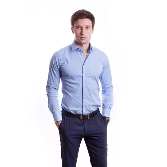 Camisa Social Masculina AYA Camisas Slim Fit Básico em Algodão-Linho, Cor: Azul Celeste