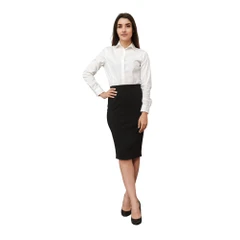 Saia Feminina Fresco Clothing Preto Midi Lápis com Elastano na Cintura Clássica em Viscose