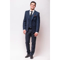 Terno Masculino Fresco Clothing Moderno Social Azul Marinho Regular Fit Forrado e Bolso com Aba em Algodão-Poliéster