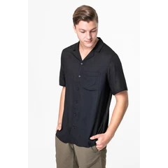 Camisa Masculina Fresco Clothing Casual Preta Oversized em Viscose com Botões de Resina