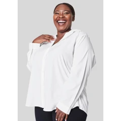 Camisa Feminina AYA Camisas Atemporal Branca Corte Ajustado Manga Longa com Punho Abotoado em Algodão