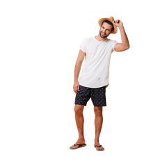 Bermuda Masculina Fresco Clothing Casual Azul Marinho Slim Fit sem Cadarços com Estampa em Algodão