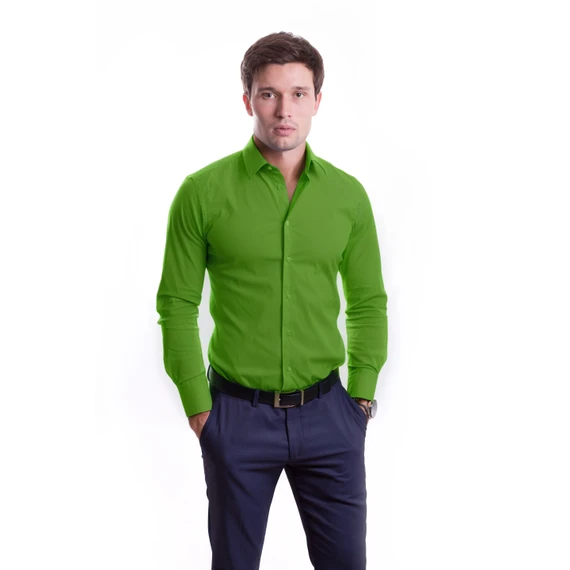 Camisa Social Masculina AYA Camisas Slim Fit Básico em Algodão-Linho, Cor: Verde Esmeralda