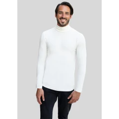 Suéter Masculino Fresco Clothing Chique Urbano Branco Manga Longa com Gola Rolê Slim Fit Canelado em Viscose