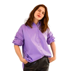 Camisa Feminina AYA Camisas Moderna Lavanda Oversized com Manga 3/4 Larga e Gola Lapela em Viscose